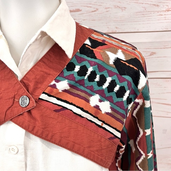 Vintage Y2K 90’s Roper Western Boho Terracotta Aztec Bolero Button Up Top - Picture 7 of 8
